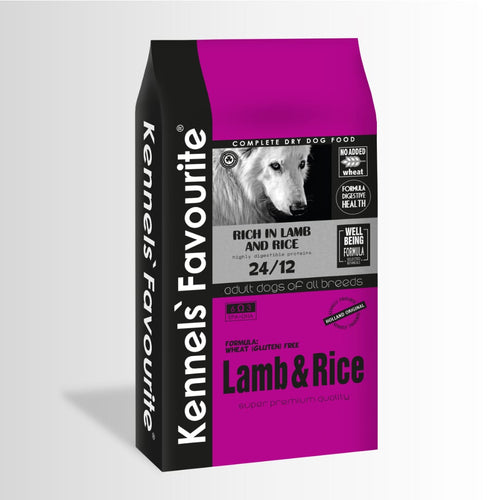 Kennel's Favourite dog food package with purple and black design on a white background