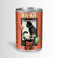 Can of Kis-Kis cat food with an orange label on a white background