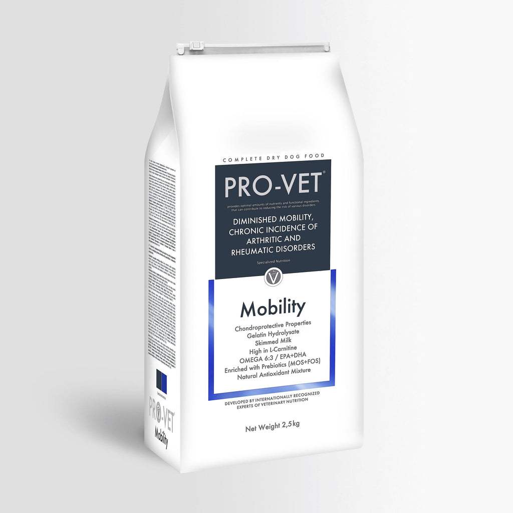 Pro-Vet Mobility dog food package on a light gray background