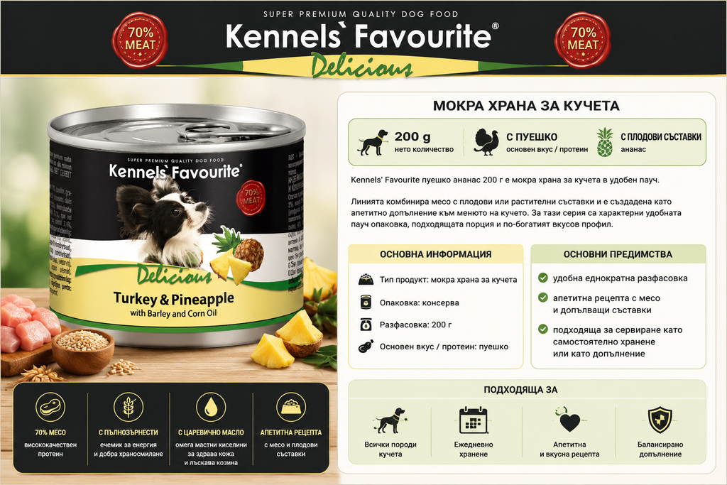 Kennels’ Favourite Храна за Кучета с Пуешко и Ананас 200 г