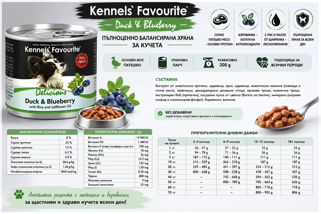 Kennels’ Favourite Храна за Кучета с Патешко и Боровинки 200 г