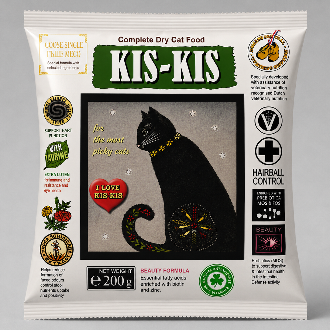 Kis-Kis cat food package on a gray background