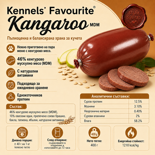 Kennels’ Favourite Кенгуру Месно Саламче / Руло на Пара 400 г