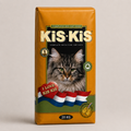 Kis-Kis cat food package with a cat on the front on a beige background