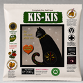 A 200g bag of KIS-KIS Complete Dry Cat Food, Beauty Formula, featuring a white background with a central black cat illustration and various green and black product benefits and ingredients highlighted.
