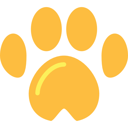 Yellow paw print on a white background