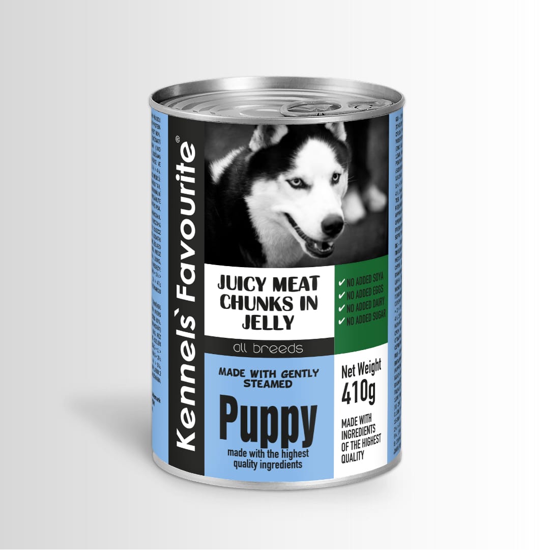 Can of Kennel's Favourite Puppy food with a husky on the label