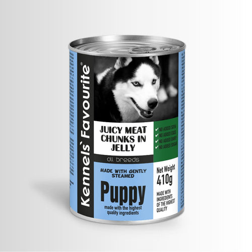Can of Kennel's Favourite Puppy food with a husky on the label