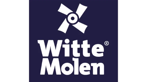 Witte Molen logo in white text and a white windmill icon on a dark navy square, centered on a white background.